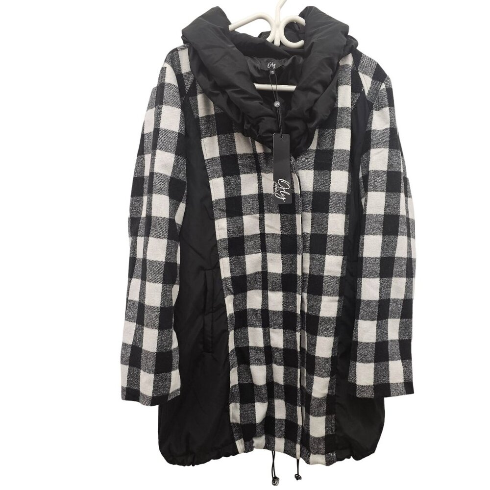 Orly Women's XL Fashion Forward Black & White Plaid Coat